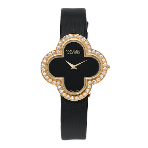 VAN CLEEF & ARPELS 18K Rose Gold Diamond Onyx 30mm Alhambra Talisman Quartz Watch