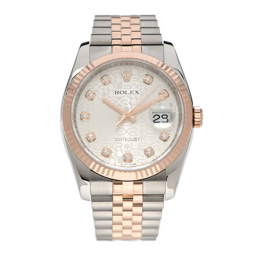 ROLEX 18K Everose Gold Stainless Steel Diamond 36mm Oyster Perpetual Datejust Watch Silver Jubilee 116231
