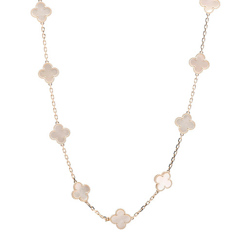 VAN CLEEF & ARPELS 18K Yellow Gold Mother of Pearl 20 Motifs Vintage Alhambra Necklace