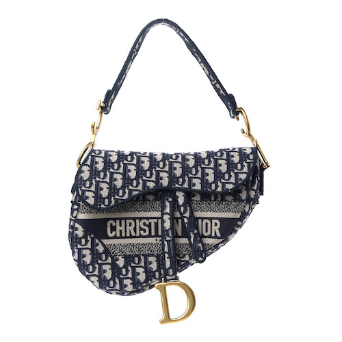 CHRISTIAN DIOR Oblique Embroidered Saddle Bag Blue