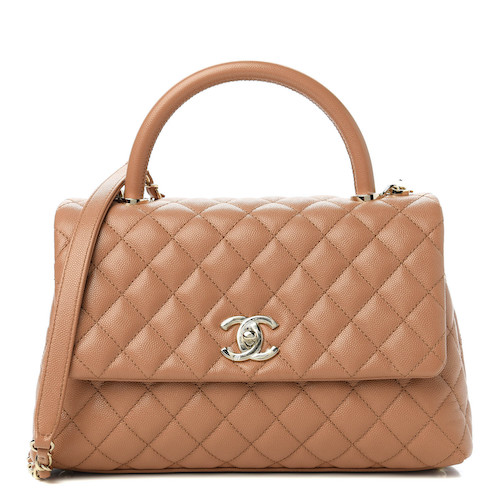 CHANEL Caviar Quilted Small Coco Handle Flap Brown