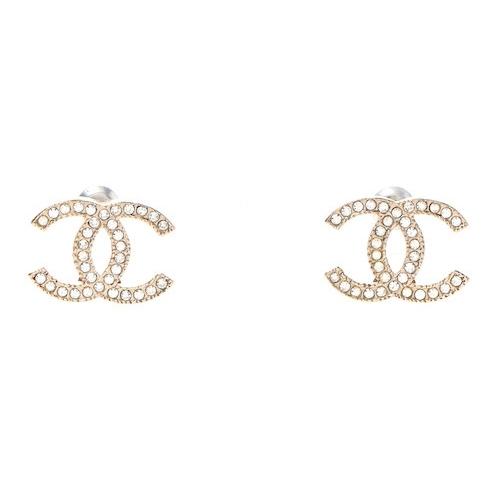 CHANEL Crystal CC Earrings Gold
