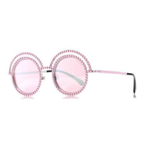 CHANEL Pearl Round Sunglasses 71139 Silver Pink