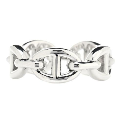 HERMES Sterling Silver PM Chaine d'Ancre Enchainee Band Ring