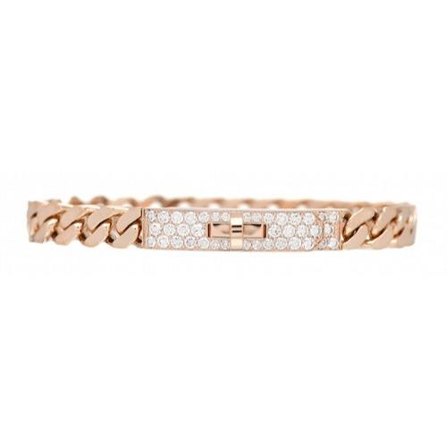 HERMES 18K Rose Gold Diamond PM Kelly Gourmette Bracelet SH