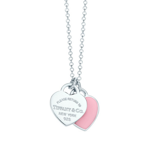 TIFFANY & CO. Pink Double Heart Tag Pendant return to tiffany necklace pink enamelled my first luxury vivians closet