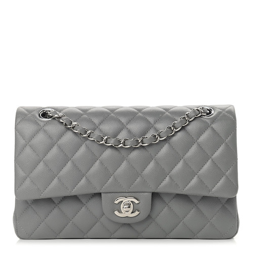 CHANEL Caviar Quilted Medium Double Flap Grey vivians closet my first luxury